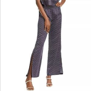 Aqua Womens Polka Dot Button Split Stretch Wide Leg Pants Trousers, size L